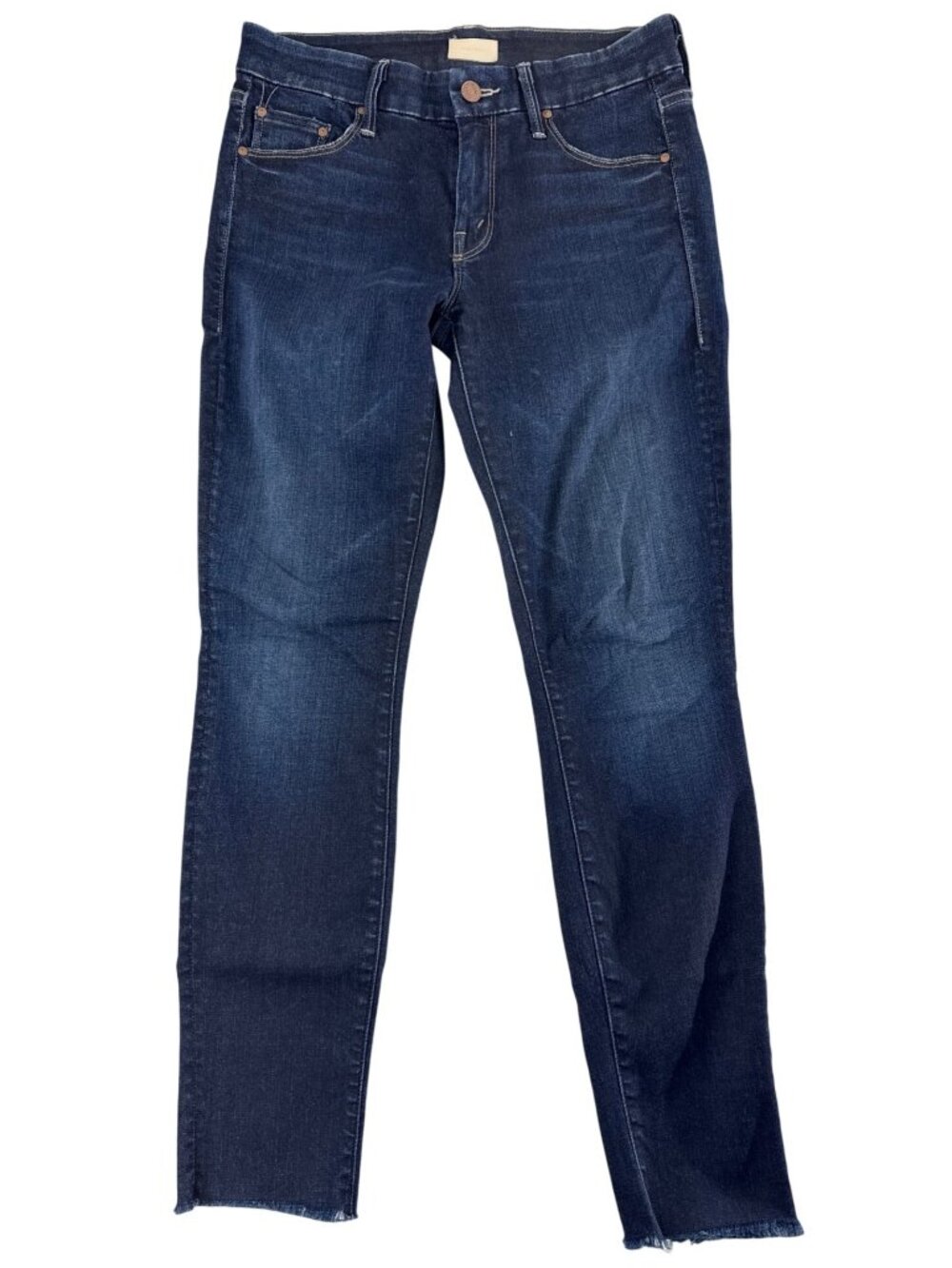 MOTHER Looker Ankle Fray Jeans 26 No Play Dark Wash Skinny Raw Hem USA Stretch